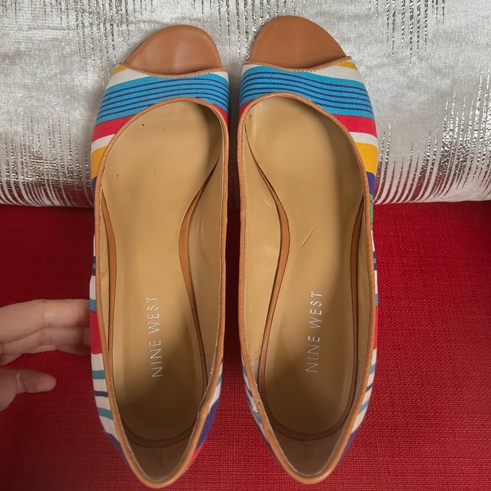 Peep toe wedges, multi colored